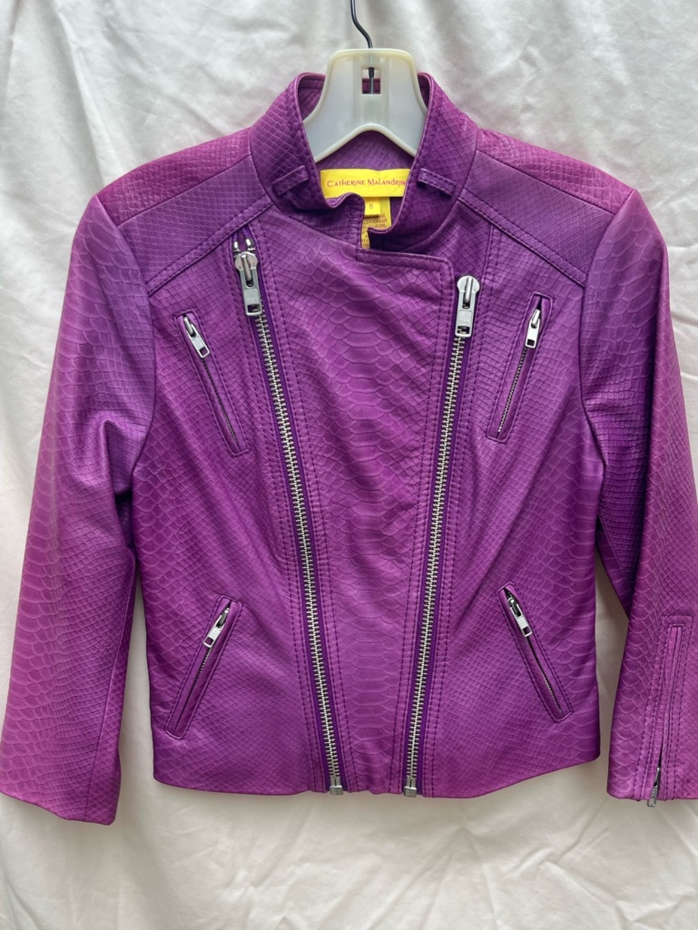Catherine Malandrino Women's Sz 0 Vibrant Purple Leather Faux-Snake Moto Jacket